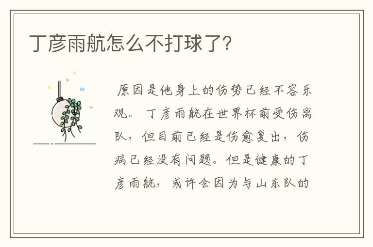 丁彦雨航怎么不打球了?
