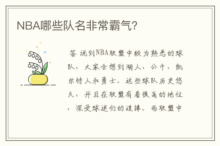NBA哪些队名非常霸气?