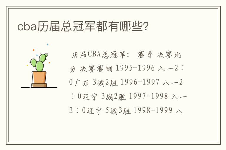 cba历届总冠军都有哪些?