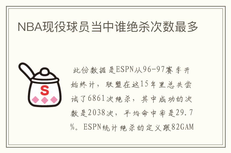 NBA现役球员当中谁绝杀次数最多