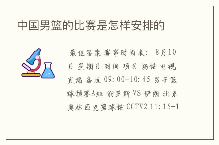 中国男篮的比赛是怎样安排的