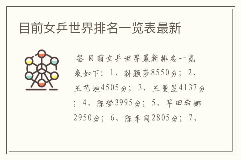 目前女乒世界排名一览表最新