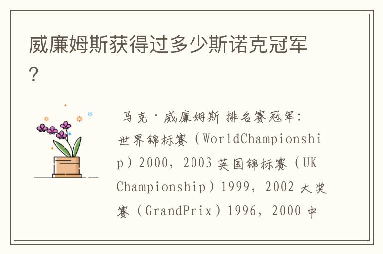 威廉姆斯获得过多少斯诺克冠军?