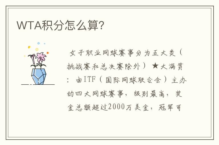 WTA积分怎么算?