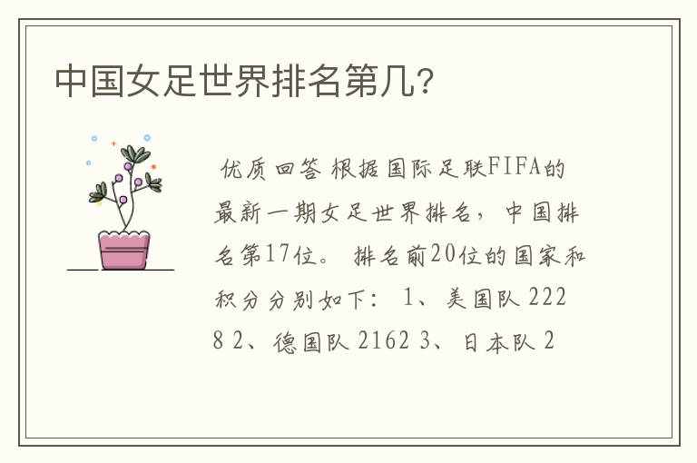 中国女足世界排名第几?