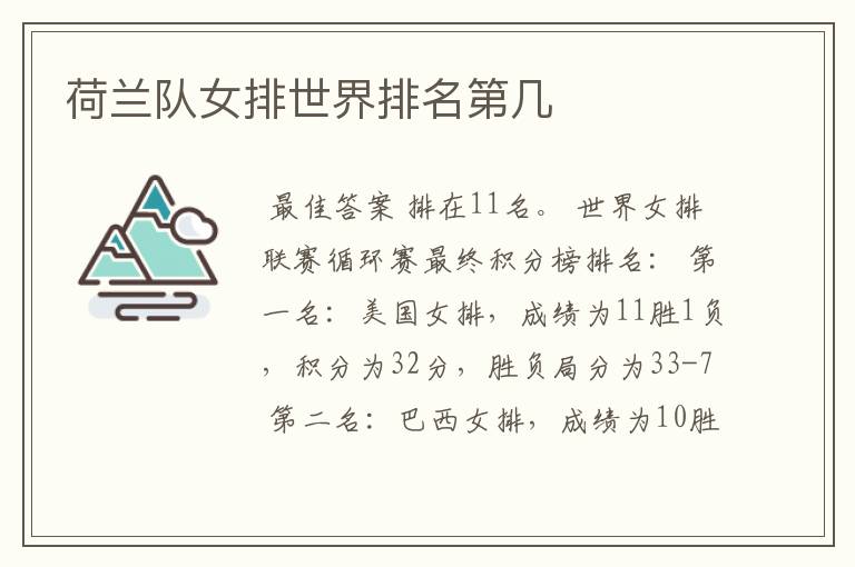 荷兰队女排世界排名第几