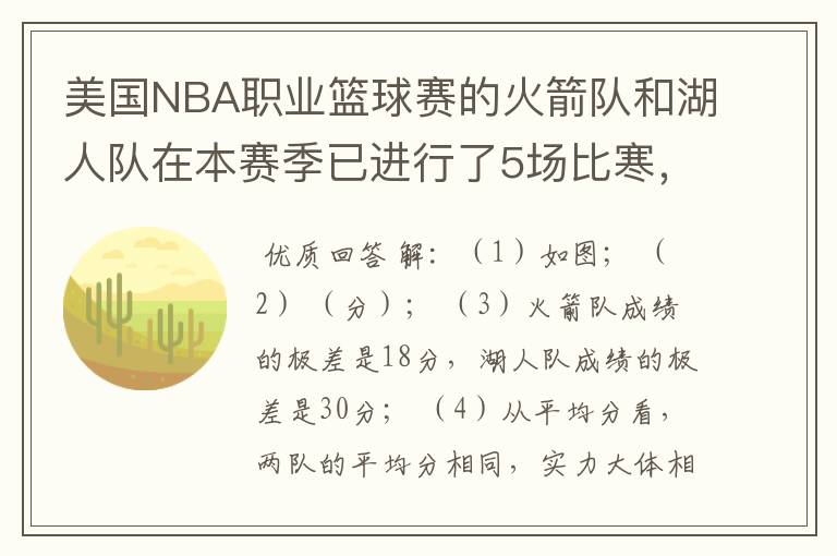 美国NBA职业篮球赛的火箭队和湖人队在本赛季已进行了5场比寒,将比赛成绩进行统计后,绘制成统计图(如图