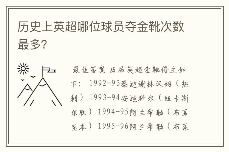 历史上英超哪位球员夺金靴次数最多?