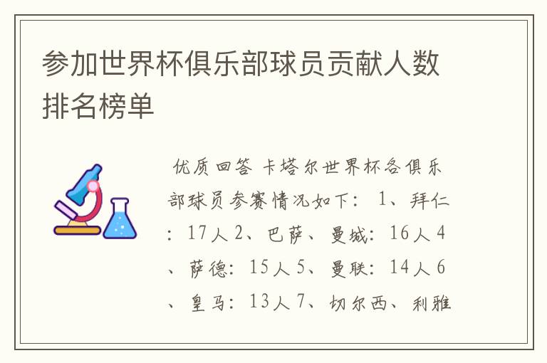 参加世界杯俱乐部球员贡献人数排名榜单
