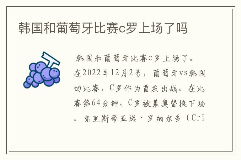 韩国和葡萄牙比赛c罗上场了吗