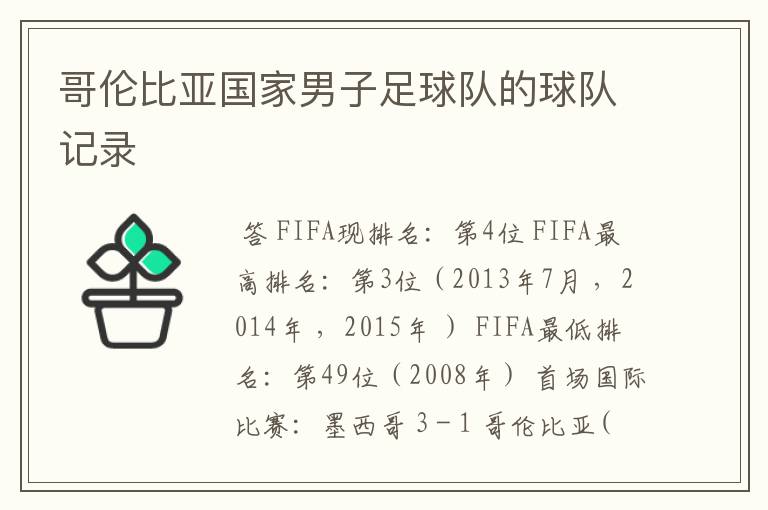 哥伦比亚国家男子足球队的球队记录