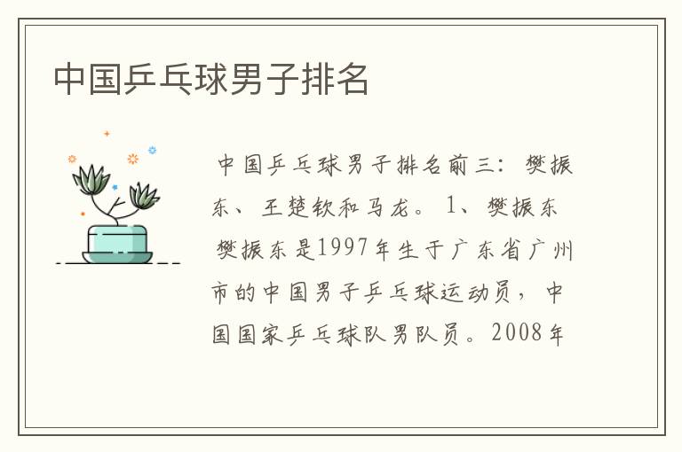 中国乒乓球男子排名