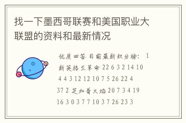找一下墨西哥联赛和美国职业大联盟的资料和最新情况