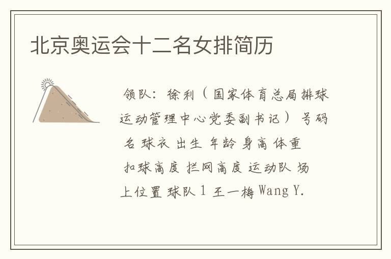 北京奥运会十二名女排简历