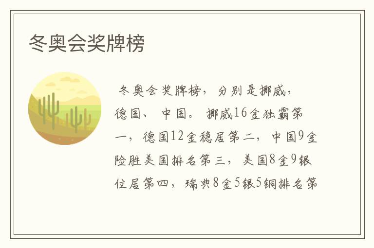 冬奥会奖牌榜