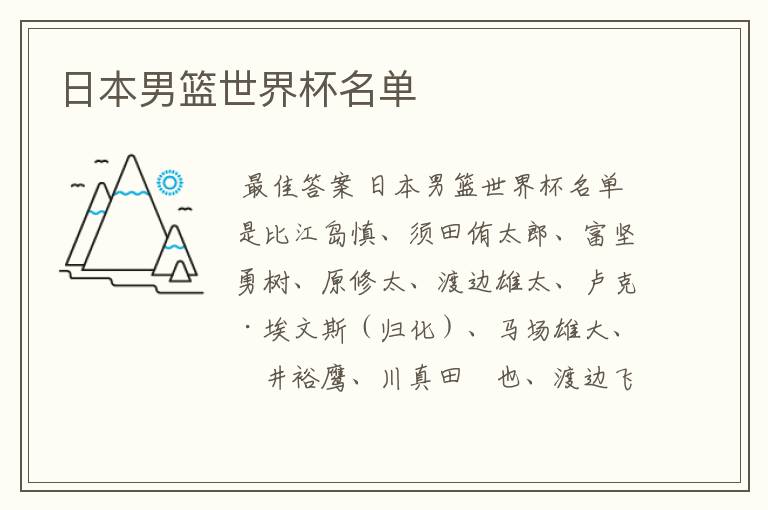 日本男篮世界杯名单