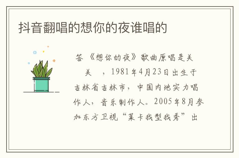 抖音翻唱的想你的夜谁唱的