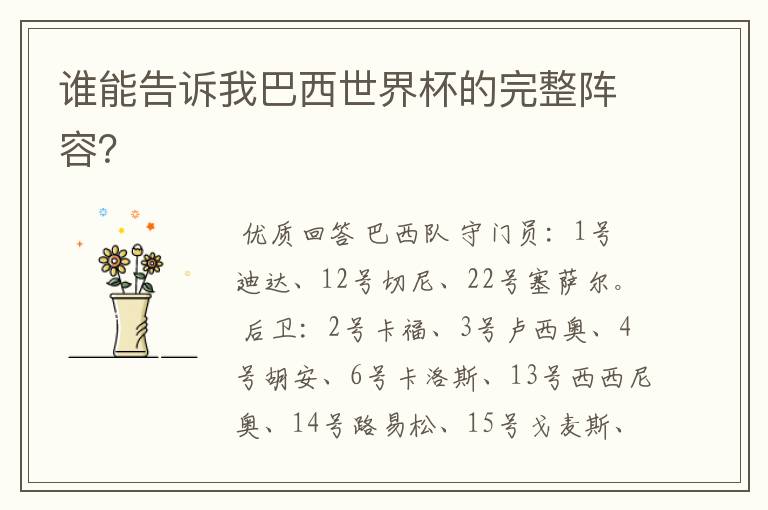 谁能告诉我巴西世界杯的完整阵容?