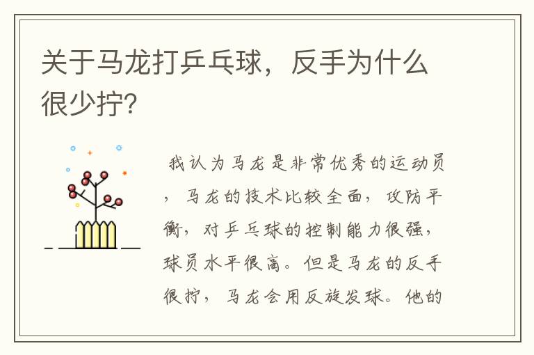 关于马龙打乒乓球,反手为什么很少拧?