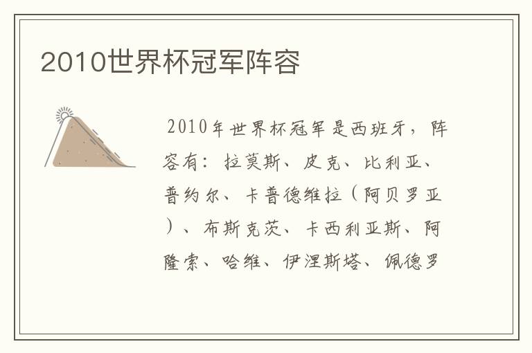 2010世界杯冠军阵容