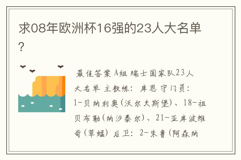 求08年欧洲杯16强的23人大名单?