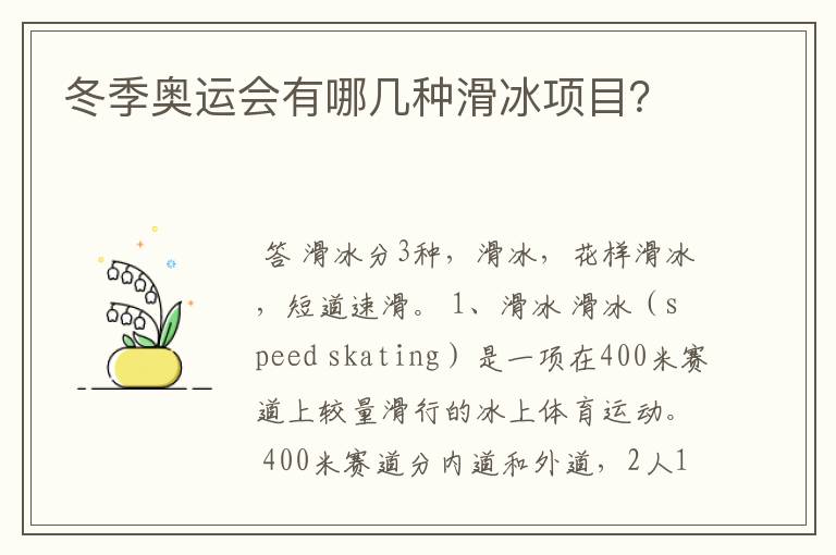 冬季奥运会有哪几种滑冰项目?