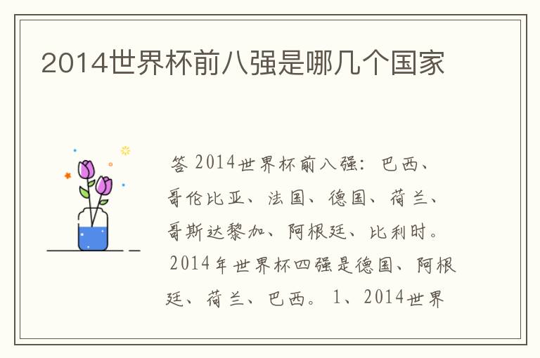 2014世界杯前八强是哪几个国家
