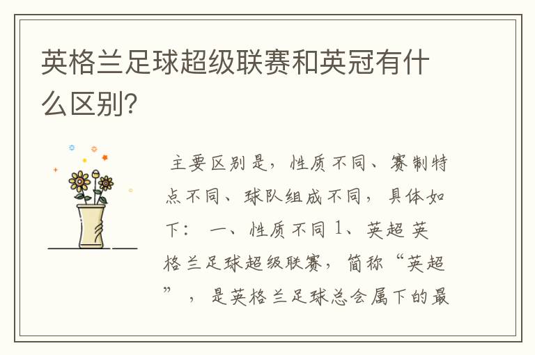 英格兰足球超级联赛和英冠有什么区别?