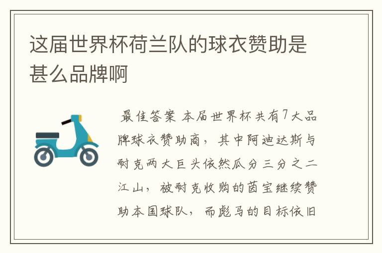 这届世界杯荷兰队的球衣赞助是甚么品牌啊