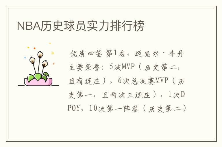 NBA历史球员实力排行榜