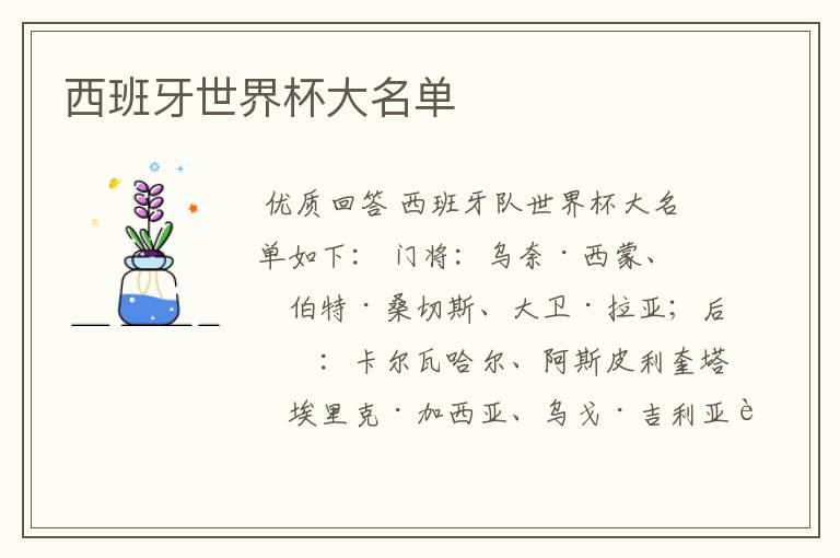西班牙世界杯大名单
