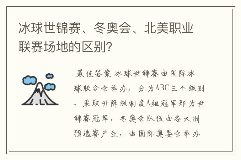 冰球世锦赛、冬奥会、北美职业联赛场地的区别？