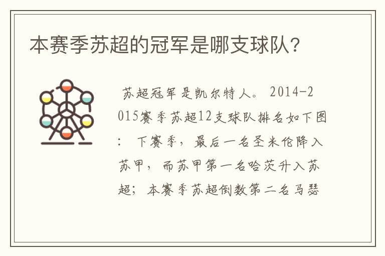 本赛季苏超的冠军是哪支球队?