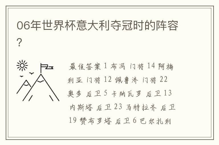 06年世界杯意大利夺冠时的阵容?