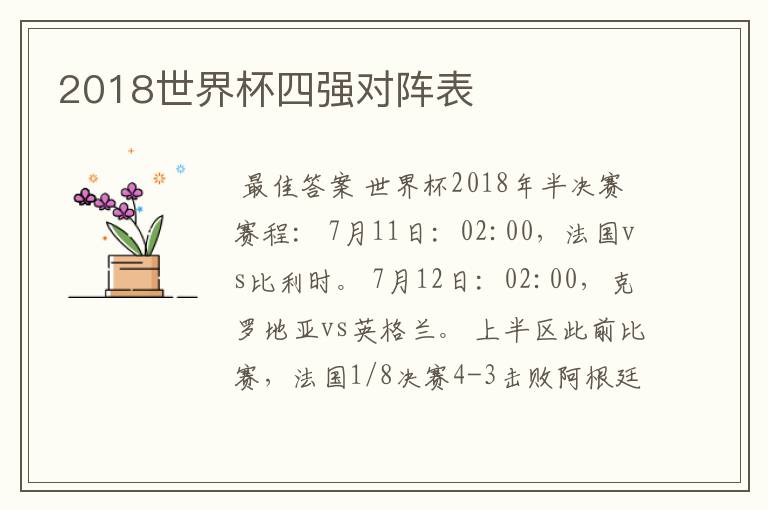 2018世界杯四强对阵表