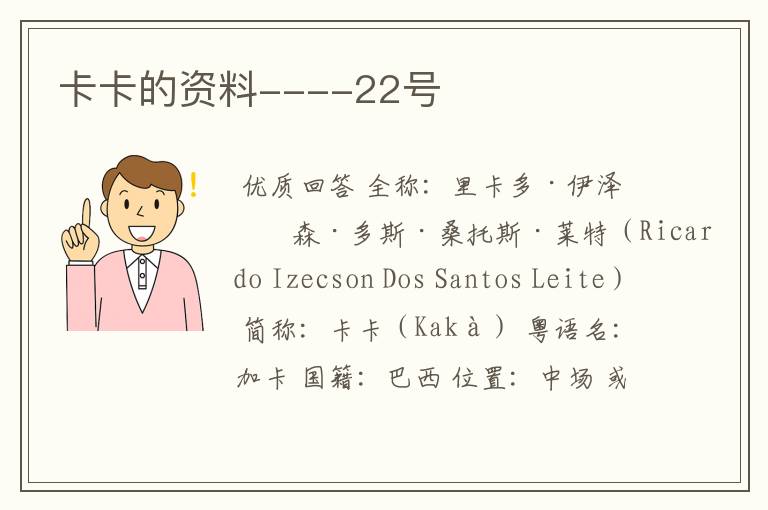 卡卡的资料----22号