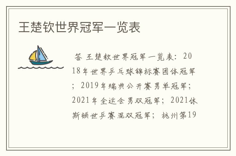 王楚钦世界冠军一览表