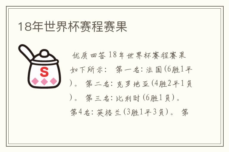 18年世界杯赛程赛果