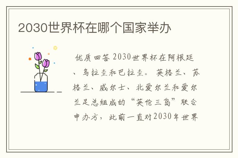 2030世界杯在哪个国家举办