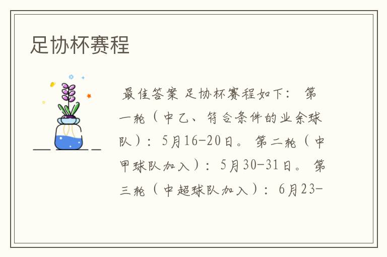 足协杯赛程