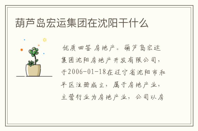 葫芦岛宏运集团在沈阳干什么