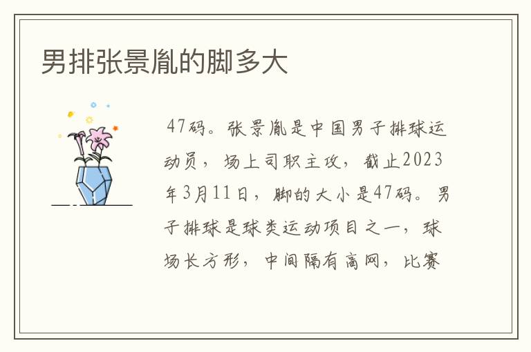 男排张景胤的脚多大