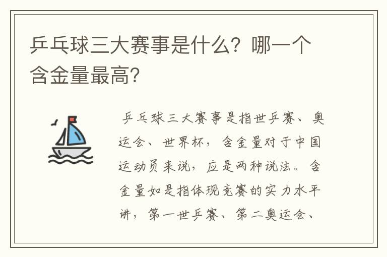 乒乓球三大赛事是什么?哪一个含金量最高?