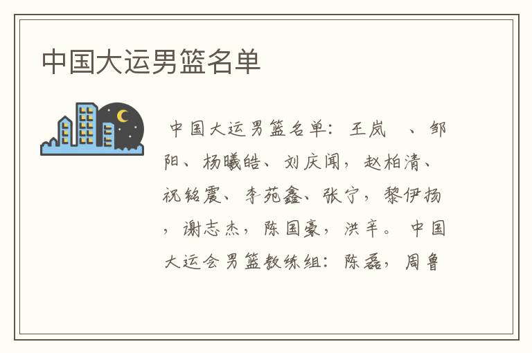中国大运男篮名单