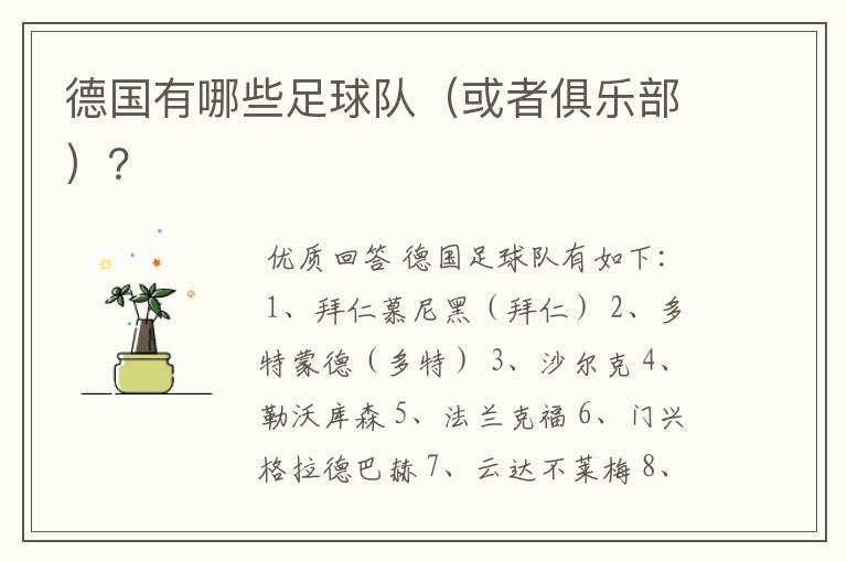 德国有哪些足球队(或者俱乐部)?