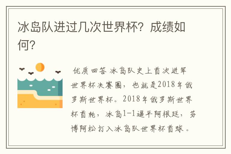 冰岛队进过几次世界杯?成绩如何?