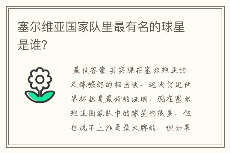 塞尔维亚国家队里最有名的球星是谁?