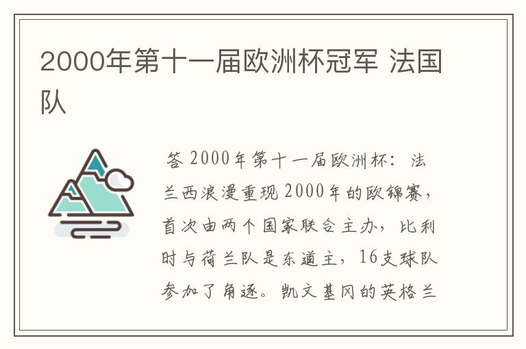 2000年第十一届欧洲杯冠军 法国队