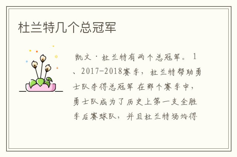 杜兰特几个总冠军