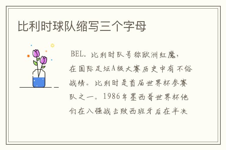 比利时球队缩写三个字母